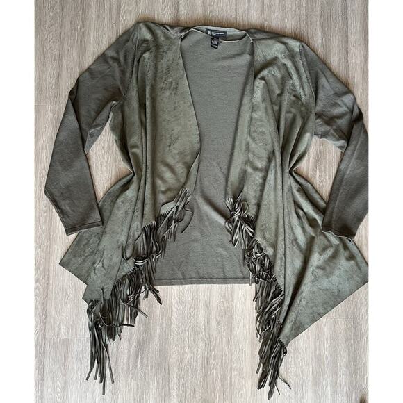 INC International Concepts Green Fringe Open Front Cardigan Jacket Plus Size 1X - Picture 1 of 5